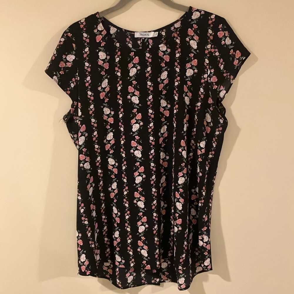 Ricki's Black Blouse with Pink and White Floral Pattern
